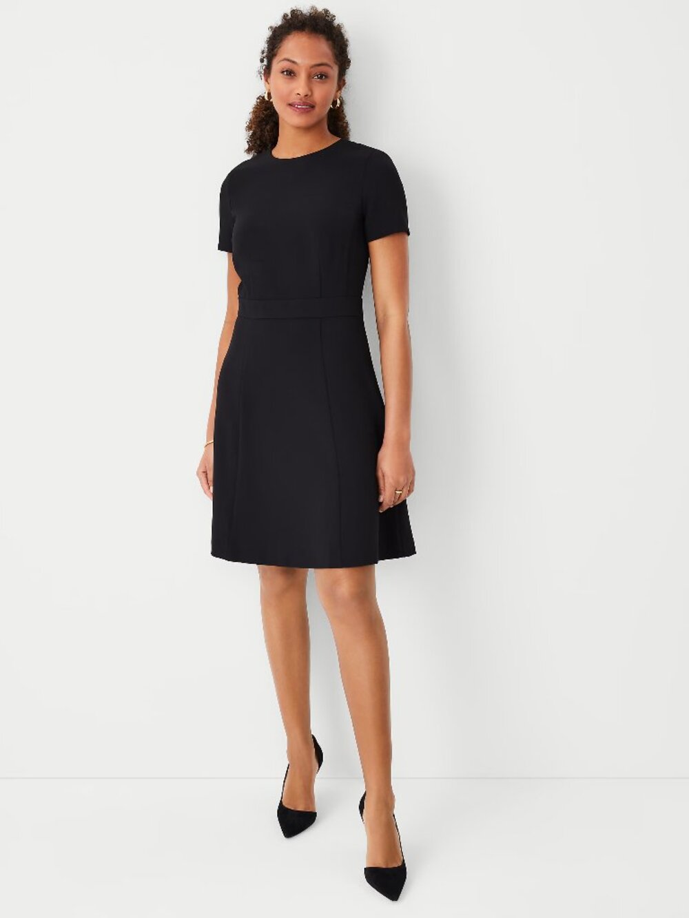 Ann Taylor Women's The Flare Fluid Crepe Dress Size 16 NWT Black Crew Neck Lined
